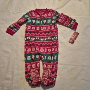Jammies for your Families baby 12 months fleece footie, santa snowflakes, NWT